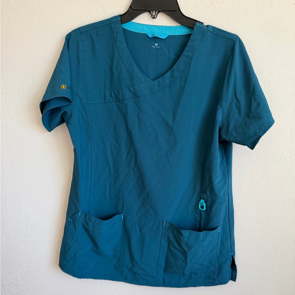 Carhartt Force Essential Teal V-Neck 3 Pocket Scrub Top Womens M Workwear
